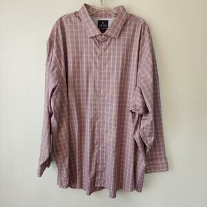 Stafford Glen Check Dress Shirt Men's 20 34/35 Burgundy Plaid Button Up Business